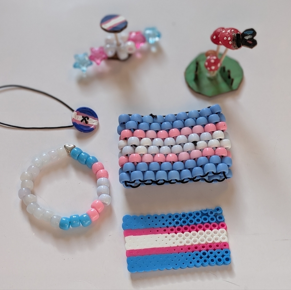 Trans Flag Pony Bead Bracelet Set Handmade UV Color Changing Kandi